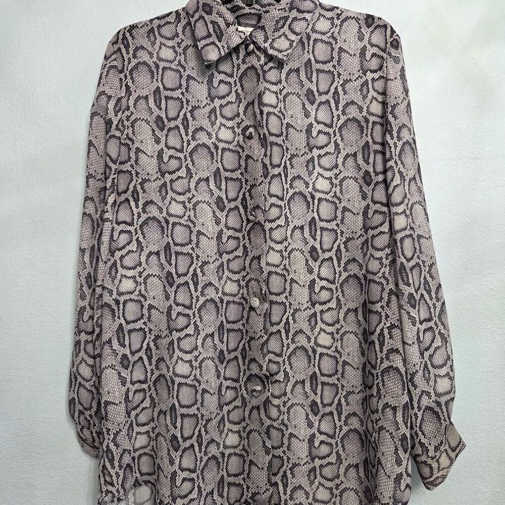 VTG Y2K Snakeskin Print Black White Sheer Top LG Edgy Rock n Roll Boho Chic USA